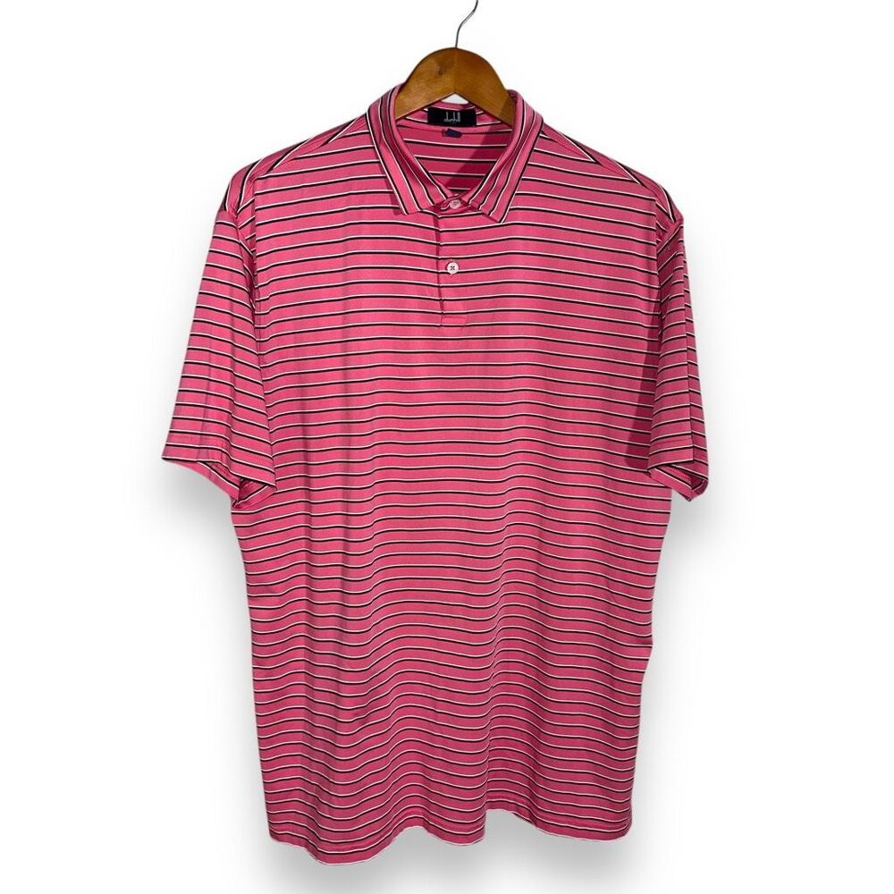 Dunhill London Pink & Navy Stripe Performande Golf Polo Shirt XL